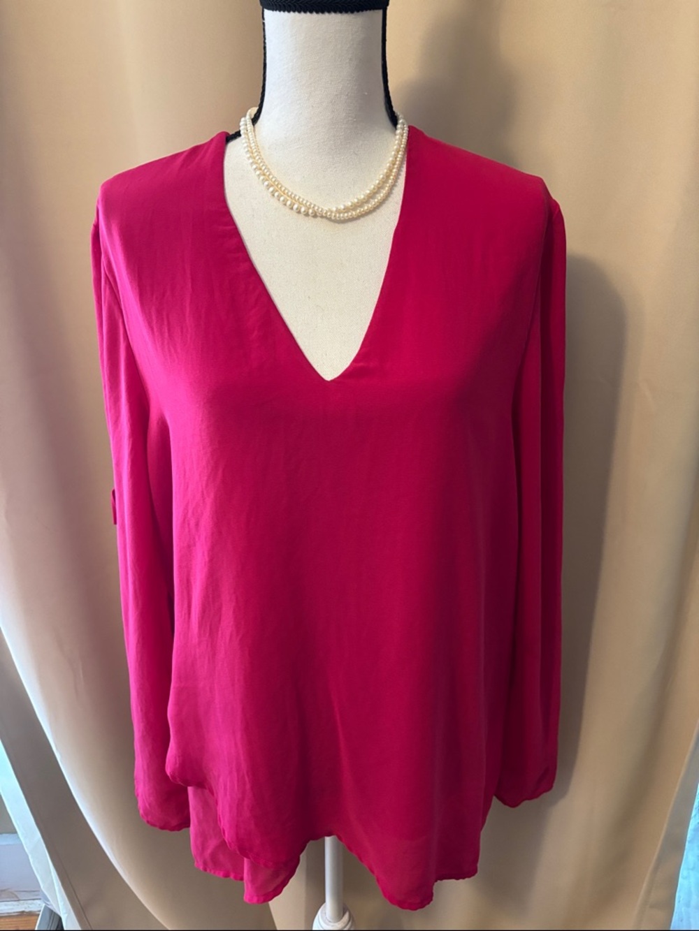 Women’s V-Neck Long Sleeve Top - Fuchsia